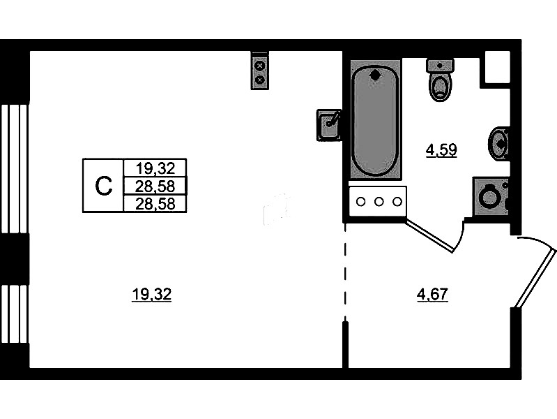Квартира студия 28.58 м², 2/5 эт., ЖК «Plus Пулковский»